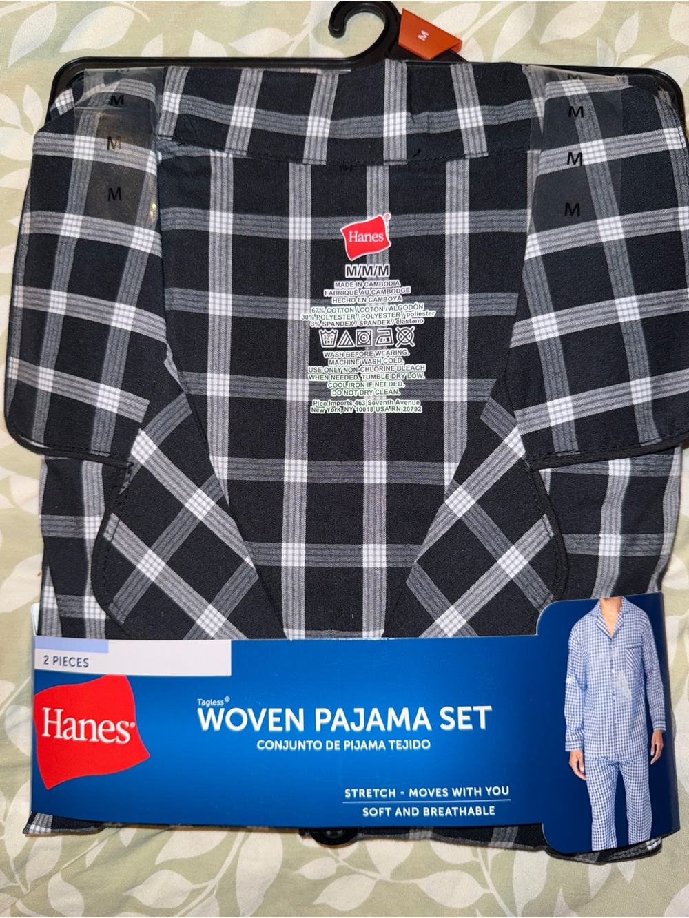 Hanes Black and Gray Plaid Woven Pajama Set